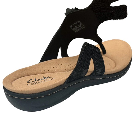 Clarks Women's Laurieann Gema Leather Thong Sandal Size 7 Black Arch Support - Picture 7 of 14
